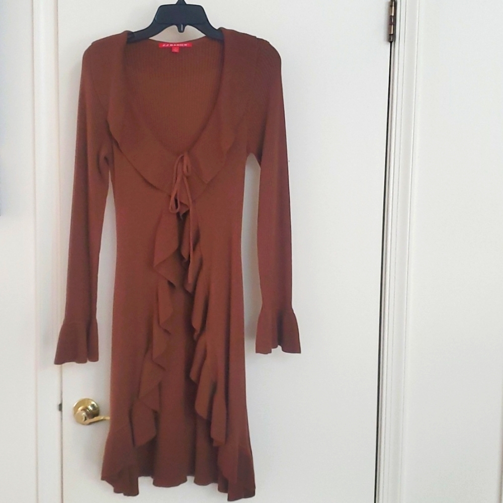 Rich brown vintage size S reg ruffled vintage long sweater very good condition